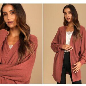 Lulus Found My Heart Rust Brown Knit Cardigan Sweater